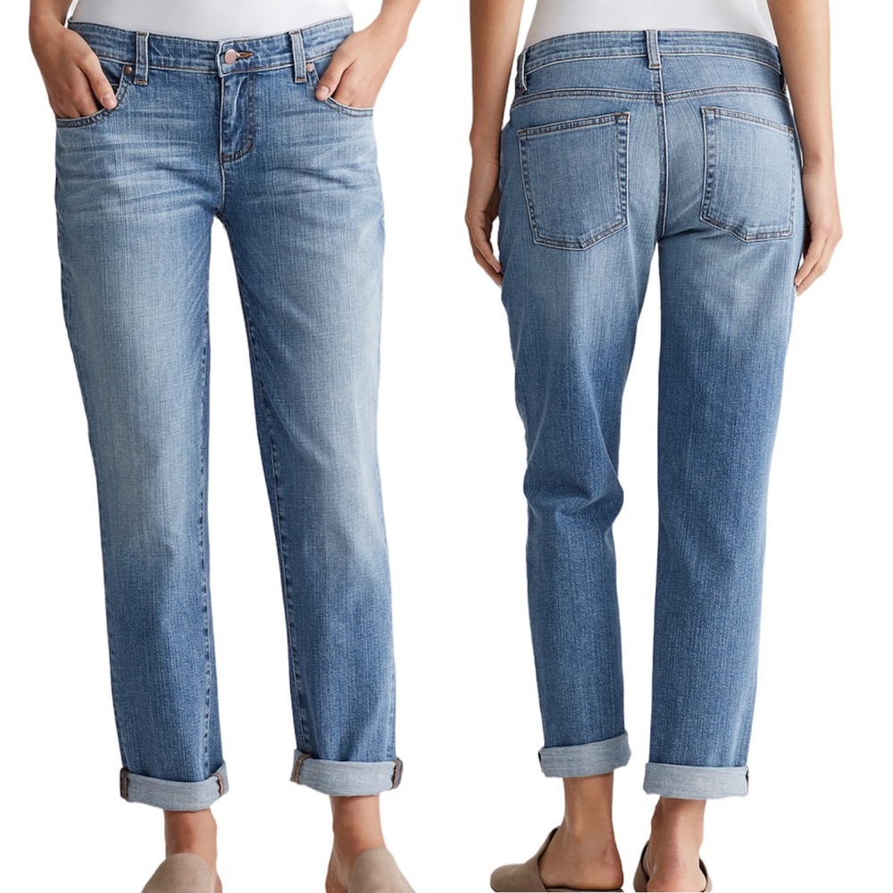 Eileen Fisher Blue Organic Cotton Boyfriend Slim Slouchy Tappered Jeans Size 8
